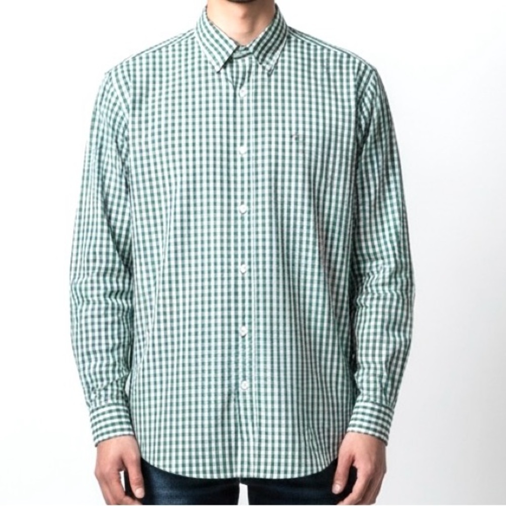 Izod Checkered button down shirt Green Blue Long sleeved Sz XL Tall‎ 100% Cotton